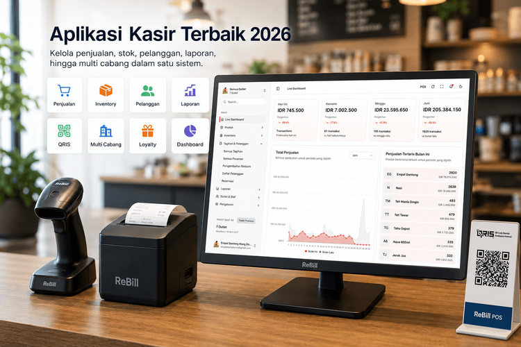 Propietario de una pyme usando el mejor sistema TPV 2026 de ReBill POS en una tablet para gestionar ventas de cafeterías, restaurantes y tiendas retail de múltiples sucursales.