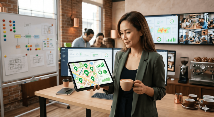 Das ReBill POS-Dashboard zeigt Centralized POS Reporting und Inventory Sync across Locations für das Management von Restaurants mit mehreren Filialen.
