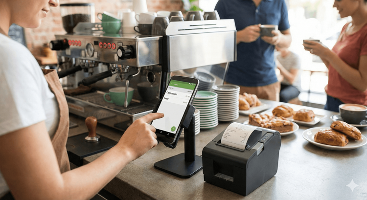 Perbandingan biaya mesin kasir PC tradisional vs mesin kasir HP Android di coffee shop Indonesia.